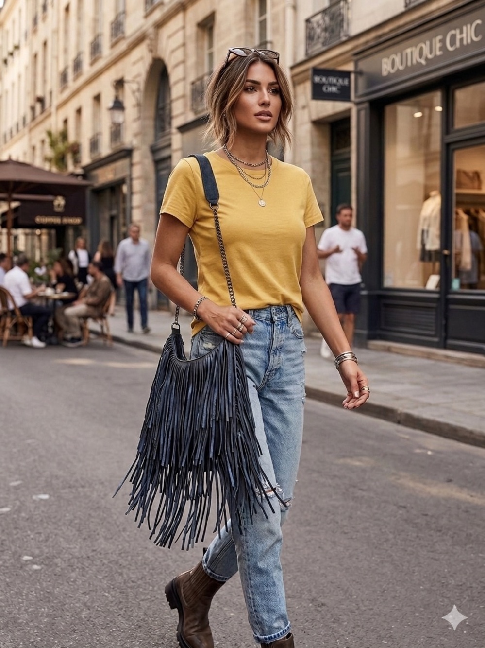 Monserat De Lucca Black Leather Fringe Boho Festival Bag
